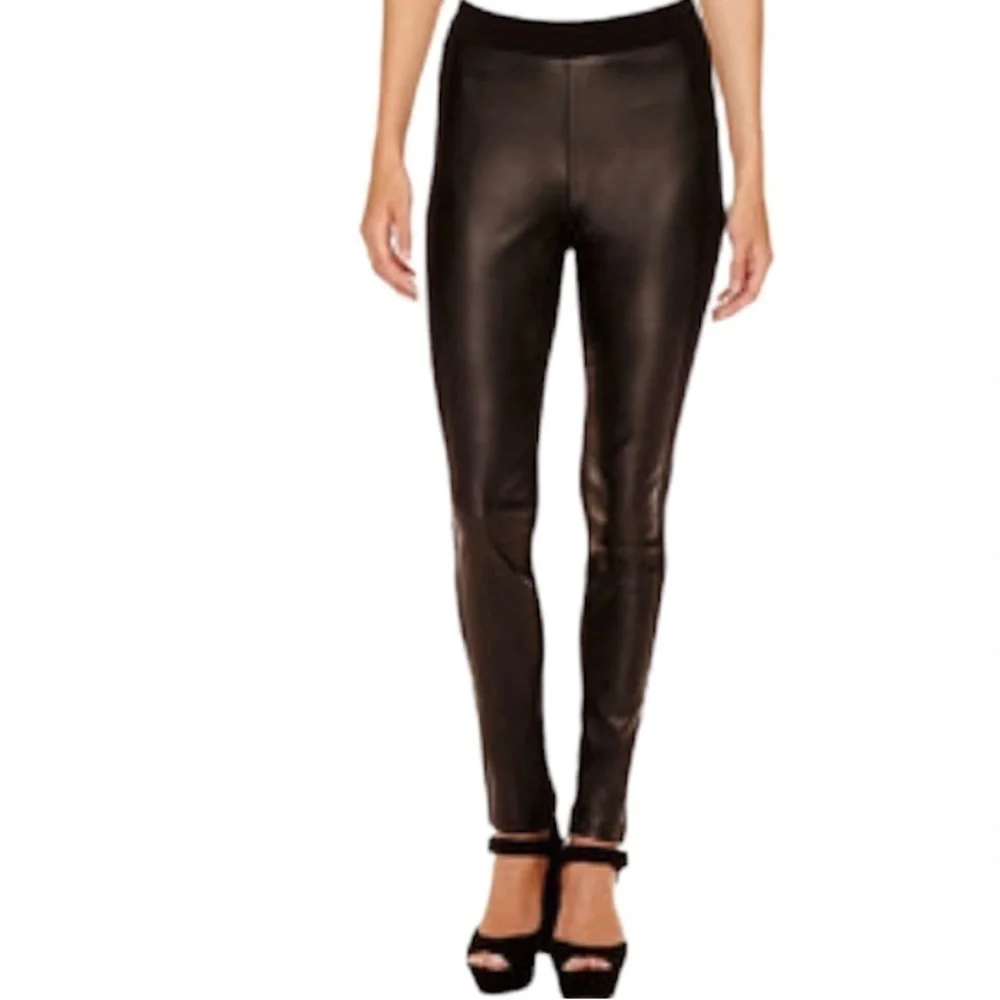 Nicole Miller NEW YORK Vegan Leather Black Pull On Leggings Pants Medium